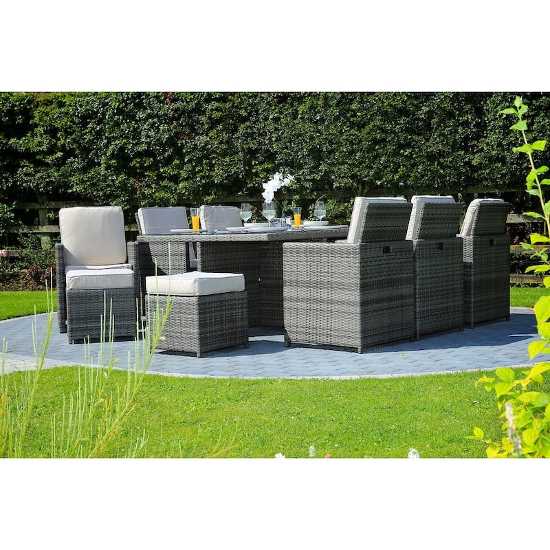 11-piece Outdoor Dining Set With Cushions Wicker Furniture by Moda Furnishings