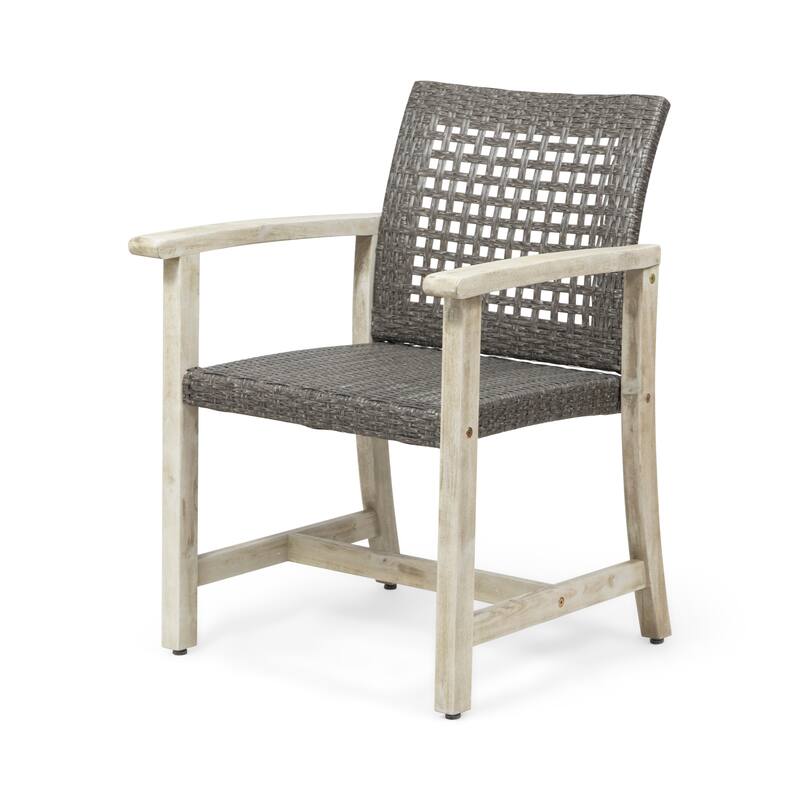 2pc Hampton Dining Chair Set Black Grey Velvet Acacia Wood Wicker Outdoor Patio 33in