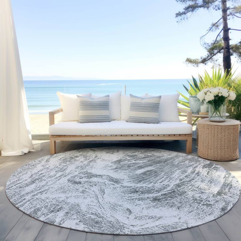Machine Washable Indoor/ Outdoor Modern Abstract Chantille Rug - Gray - 8' x 8'