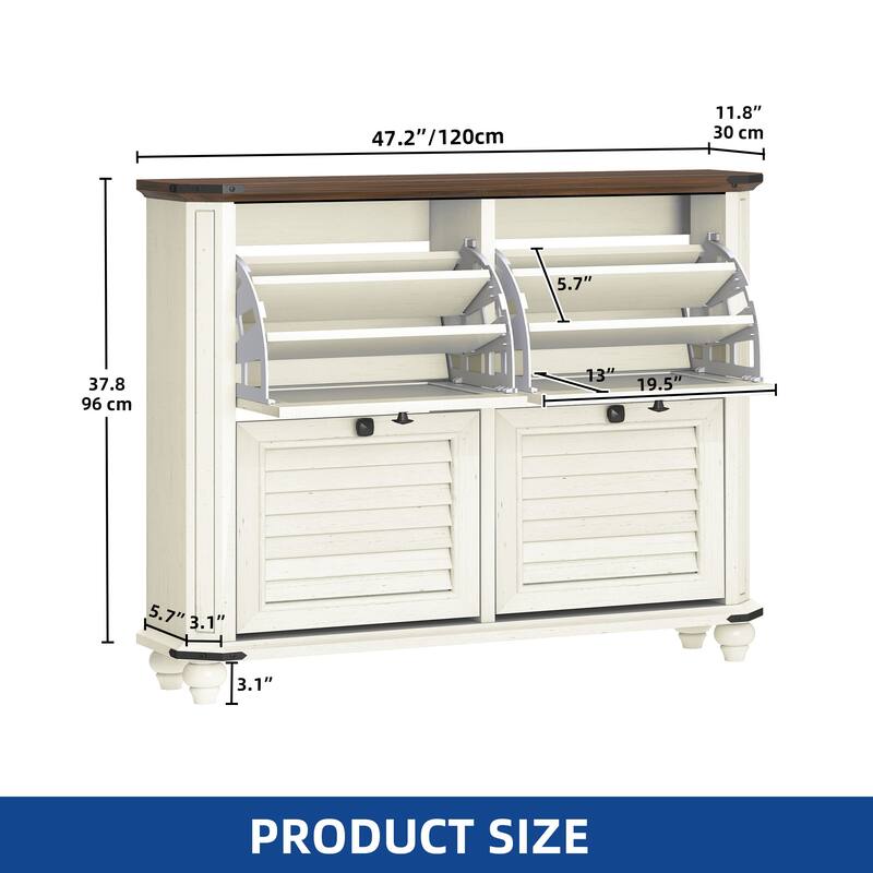Moasis Farmhouse 4 Flip Drawers Shoe Storage Cabinet with Adjustable Shelves