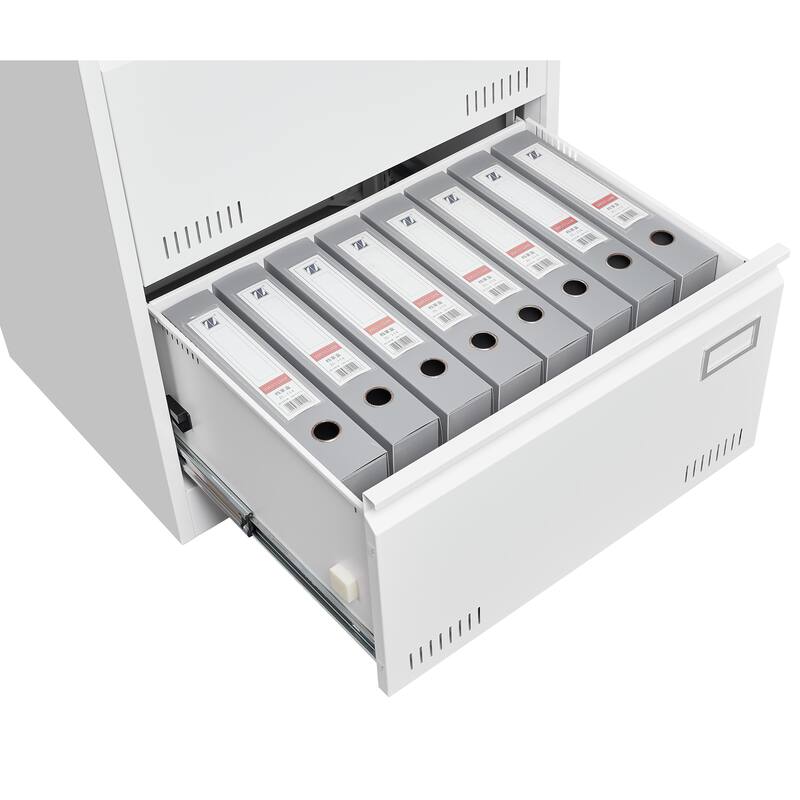 Anmytek White 3 Drawer Lateral Locking Metal Filing Cabinet for Home Office Legal Letter A4 F4 Storage