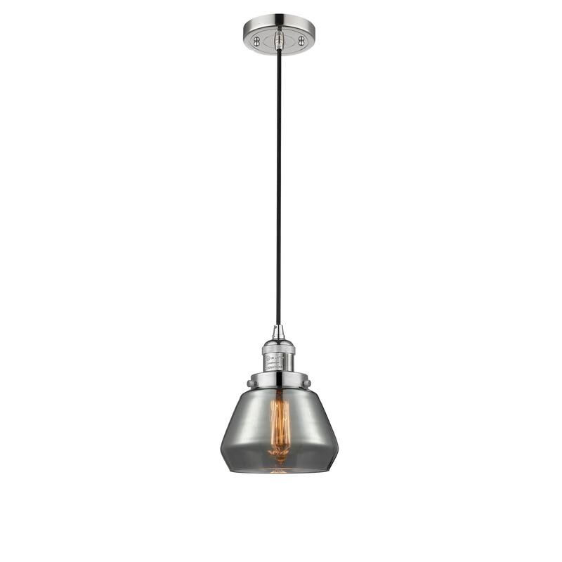 Innovations Lighting Fulton - 1 Light 7" Cord Hung Mini Pendant - Polished Nickel/Light Smoke