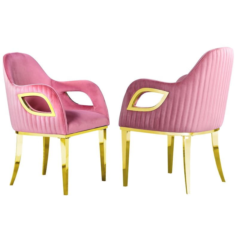 Luxury Pink Velvet Dining Armchair with Polished Gold Legs