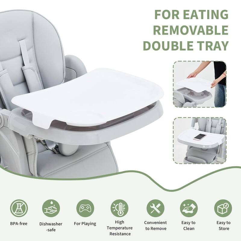 Adjustable Backrest Foldable High Chair for Babies & Toddlers, Light Grey