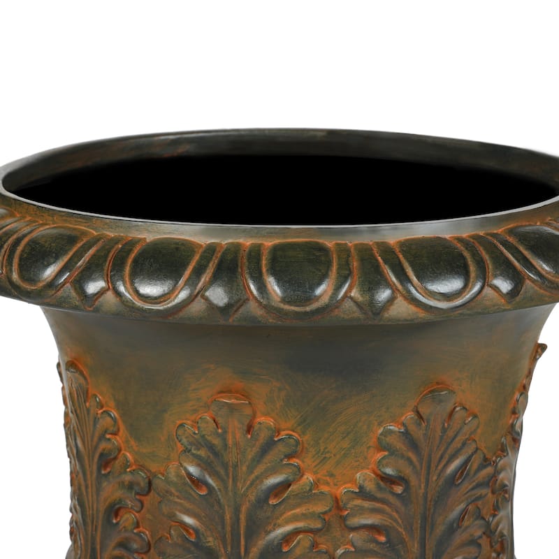 Handmade Weathered Brown Fiber Stone Tall Urn Planter Pots - 19.9" H x 15.9" Diameter