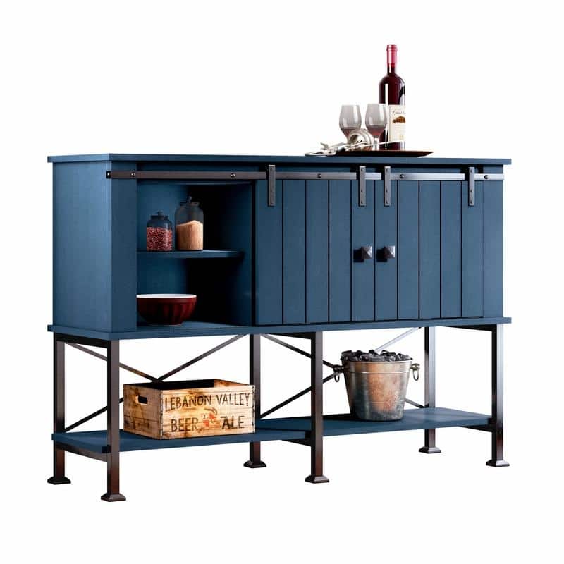 52 inch Wine Cabinet with Barn Door & Adjustable Shelves - 52" W x 38" D x 15.5" H