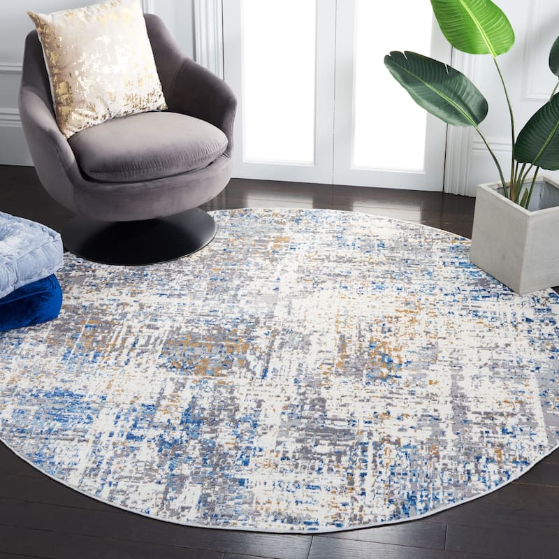 SAFAVIEH Shivan Remziye Modern Abstract Rug - 6'7" Round - Ivory/Blue