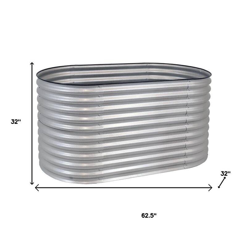 HomeRoots 32" X 63" Silver Metal Oval Raised Garden Bed