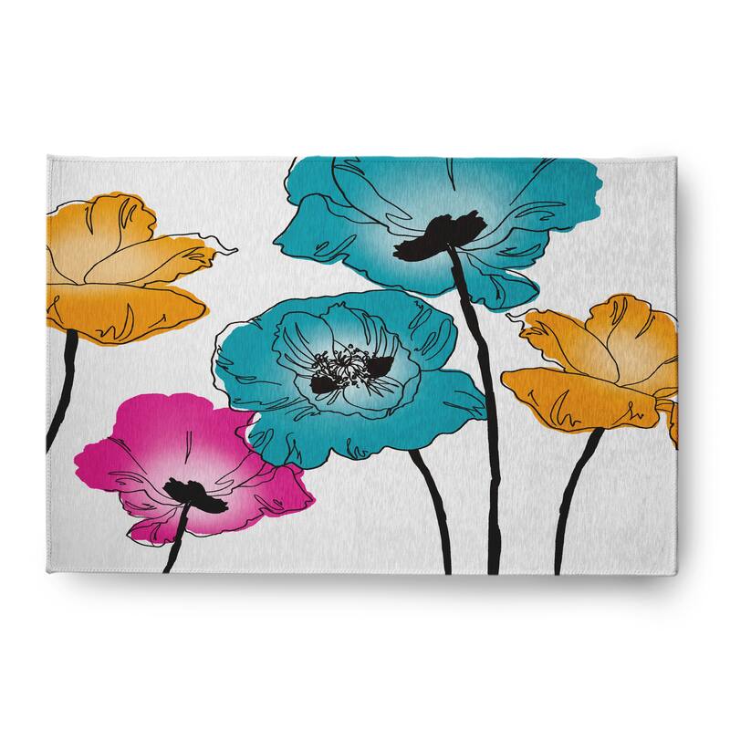 Popping Poppies Spring Chenille Rug - Blue - 4' x 6'