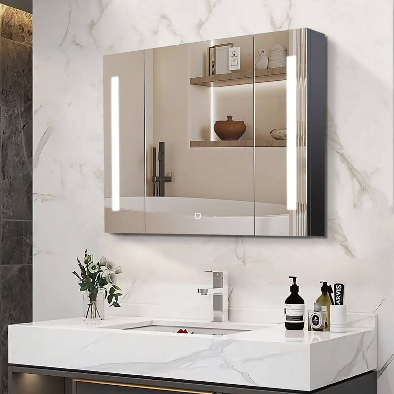 Alvana LED Black Wall mount Medicine Cabinet with Mirror Anti-fog function with 3 colors light