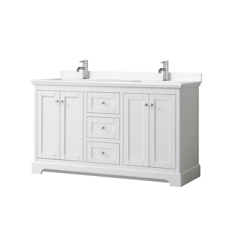 Wyndham Collection Avery 60" Free Standing Double Basin Vanity Set - White / White Cultured Marble Top / Polished