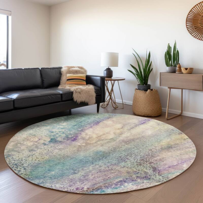 Premium Washable Super Soft Modern Abstract Mayfield Rug - Blue - 8' x 8' - Round