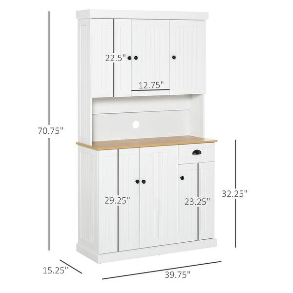 Homcom 71 Kitchen Pantry Buffet With Hutch Storage Cabinet Microwave Oven Stand With Drawer White Oak Overstock 32807959