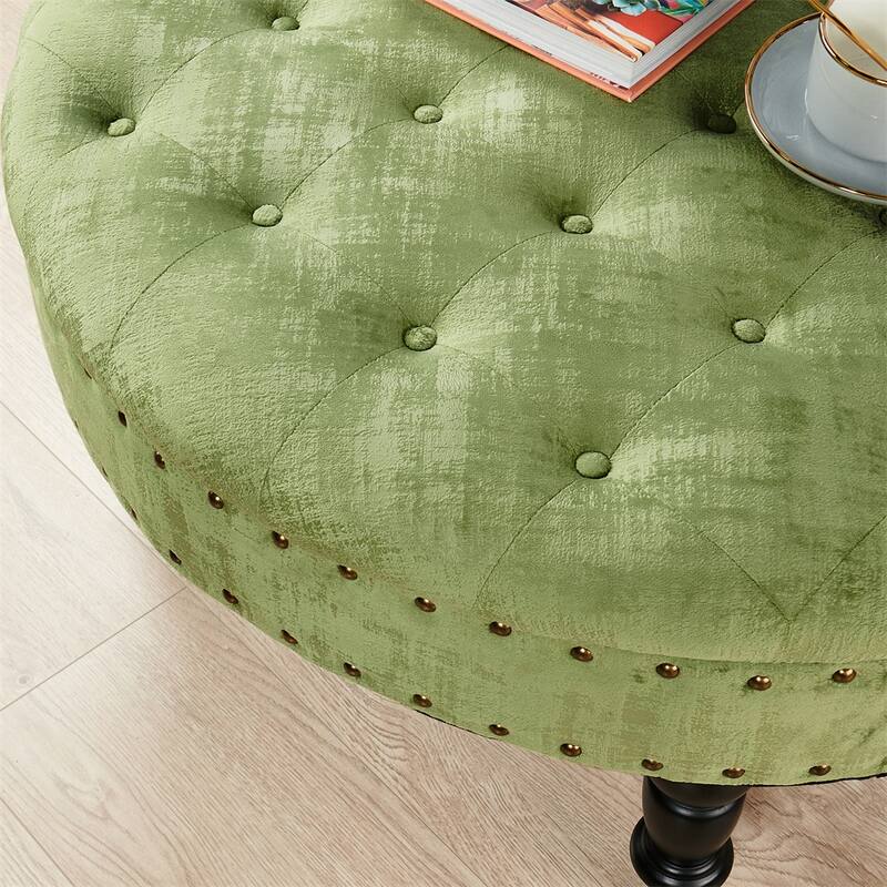 Round Velvet Tufted Coffee Table Ottoman, 34" x 34" x 17" H