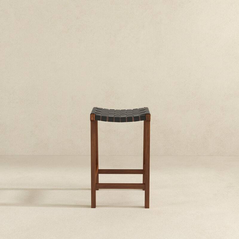 GDFStudio - James Mid-Century Modern 24.5"H Counter Stool with Solid Wood Frame & Genuine Leather Upholstery