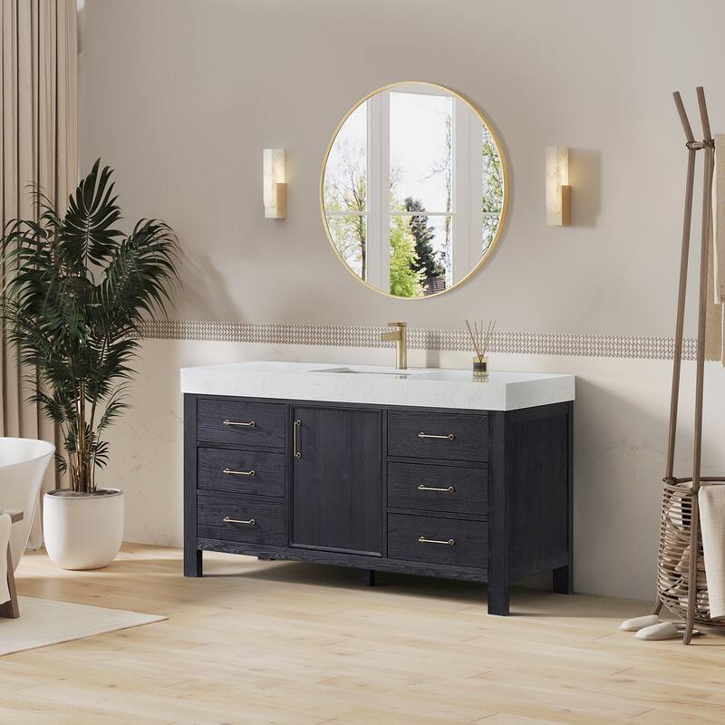 Leon 60 in. Single Bathroom Vanity with Composite Stone Top
