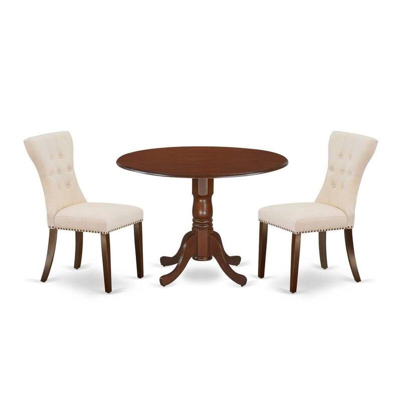 3-Piece Mahogany Finish Solid Wood Top - Round Dining Room Set - Seats 4
