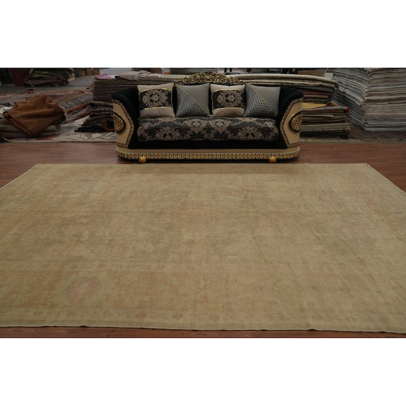 Hand Knotted Transitional Wool Carpet Brown Oushak Rug Floral Area Rug - 14' 3'' X 9' 2''