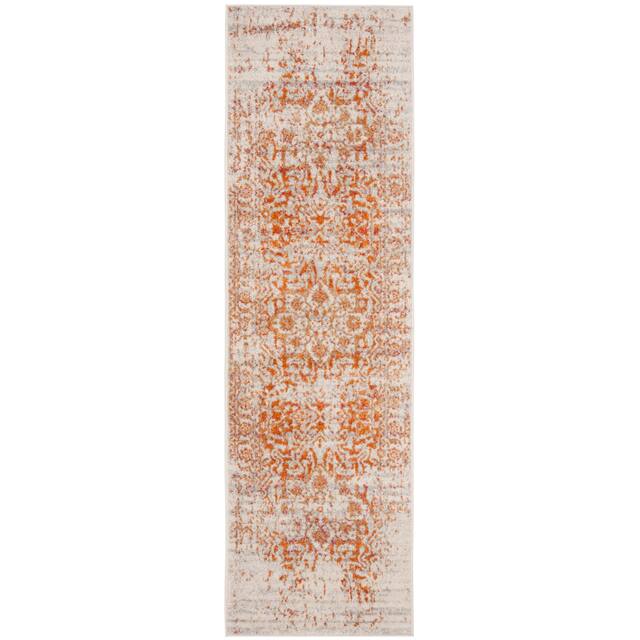 SAFAVIEH Madison Snowflake Medallion Rustic Farmhouse Distressed Rug - 2'3" x 10' Runner - Orange/Ivory