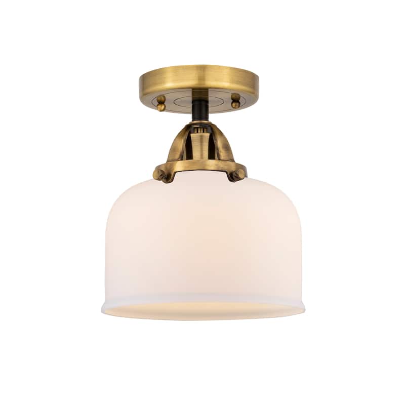Innovations Lighting Nouveau 2 Bell - 1 Light 8" Semi-Flush Mount - Matte White/Black Antique Brass