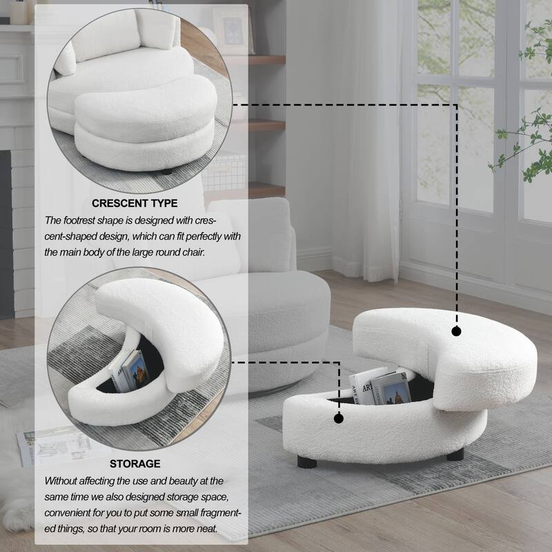 39"W Moon Upholstered Swivel Accent Barrel Chair with Storage Ottoman for Living Room - 51 x 39 x 30.5