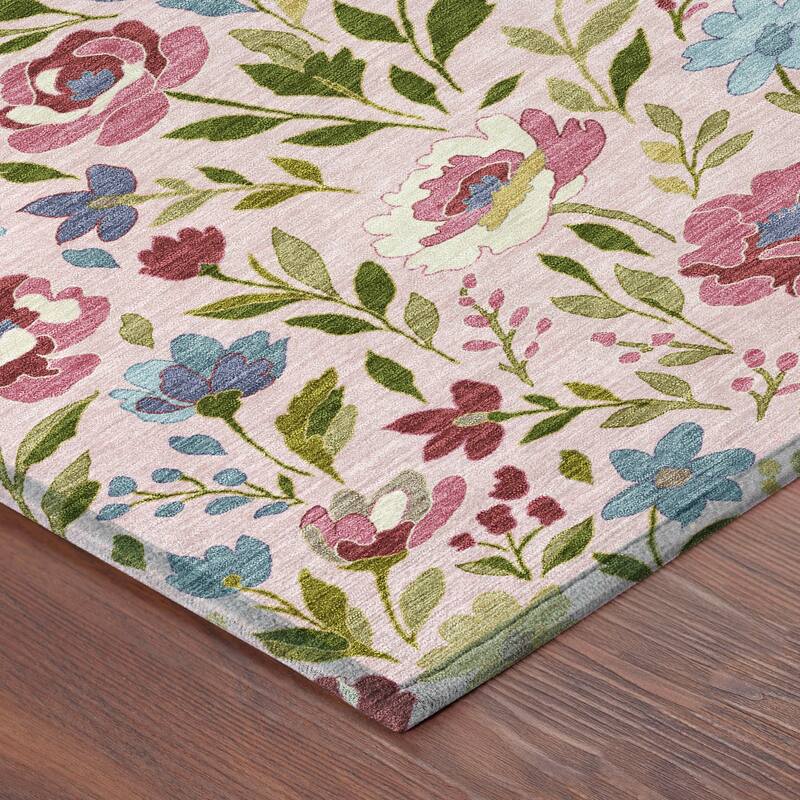 Machine Washable Indoor/ Outdoor Floral Garden Chantille Rug