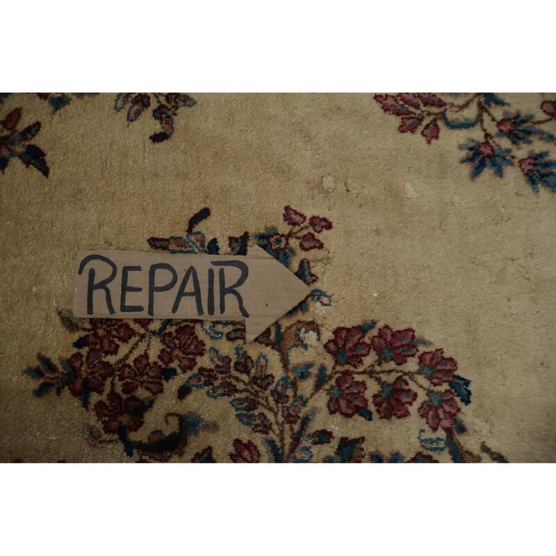 Hand Knotted Oriental 100% Wool Carpet Traditional Floral Beige & Ivories Kerman Area Rug - 20' 2'' X 11' 7''