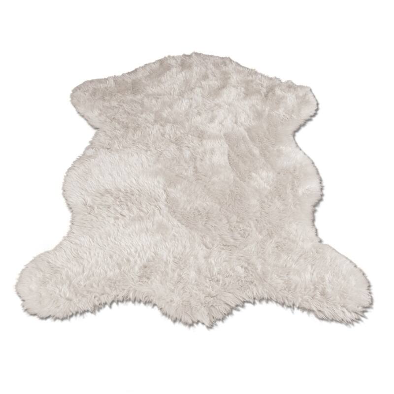 Walk on Me Faux Sheepskin Pelt Faux Fur Machine Washable Area Rug - 4'7" x 6'7" Pelt - White