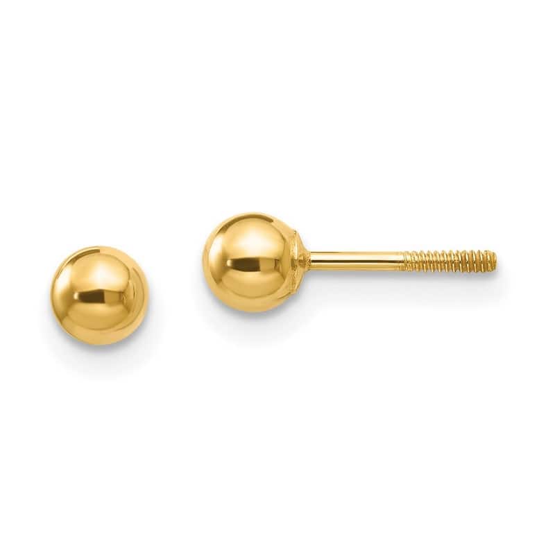 Curata 14k Yellow Gold Polished 4mm Ball Screw-back Earrings