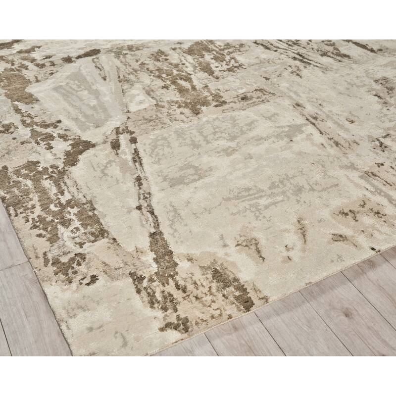 Exquisite Rugs Luxury Laureno Hand-Knotted Bamboo Silk Ivory/Beige Area Rug