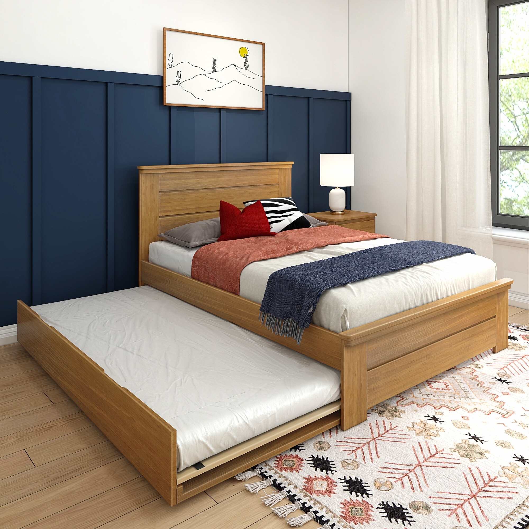 Max & Lily Farmhouse Full Platform Bed with Panel Headboard and Trundle