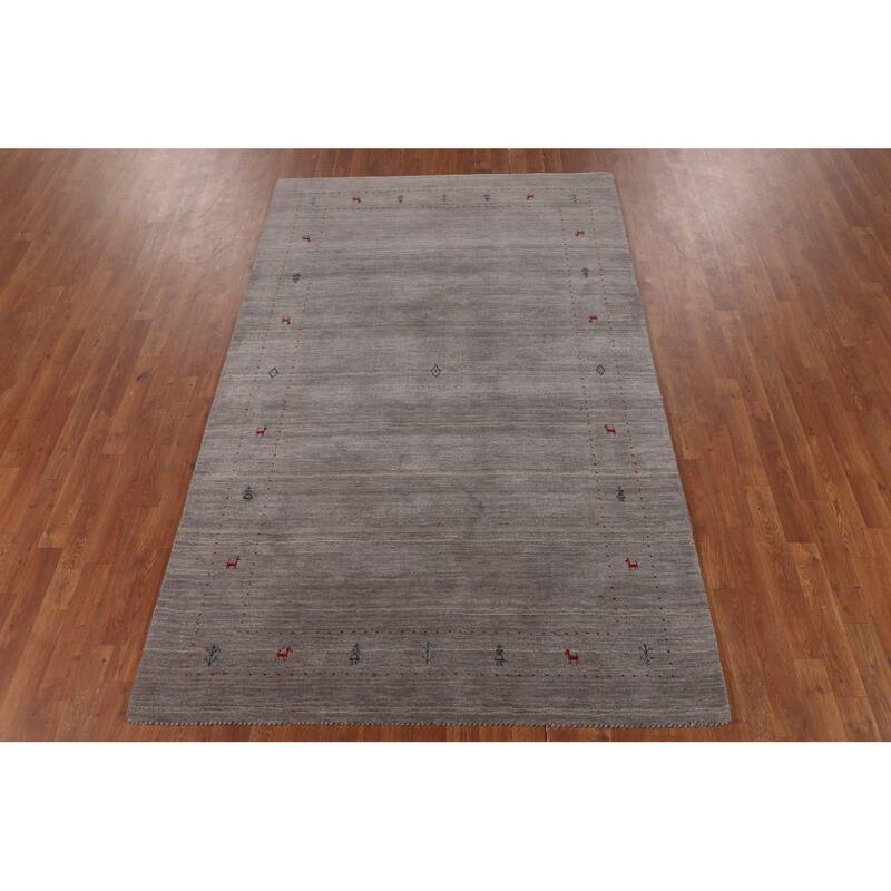 Little Animals Gabbeh Indian Area Rug Hand-Knotted Wool Carpet - 5'1"x 8'0"