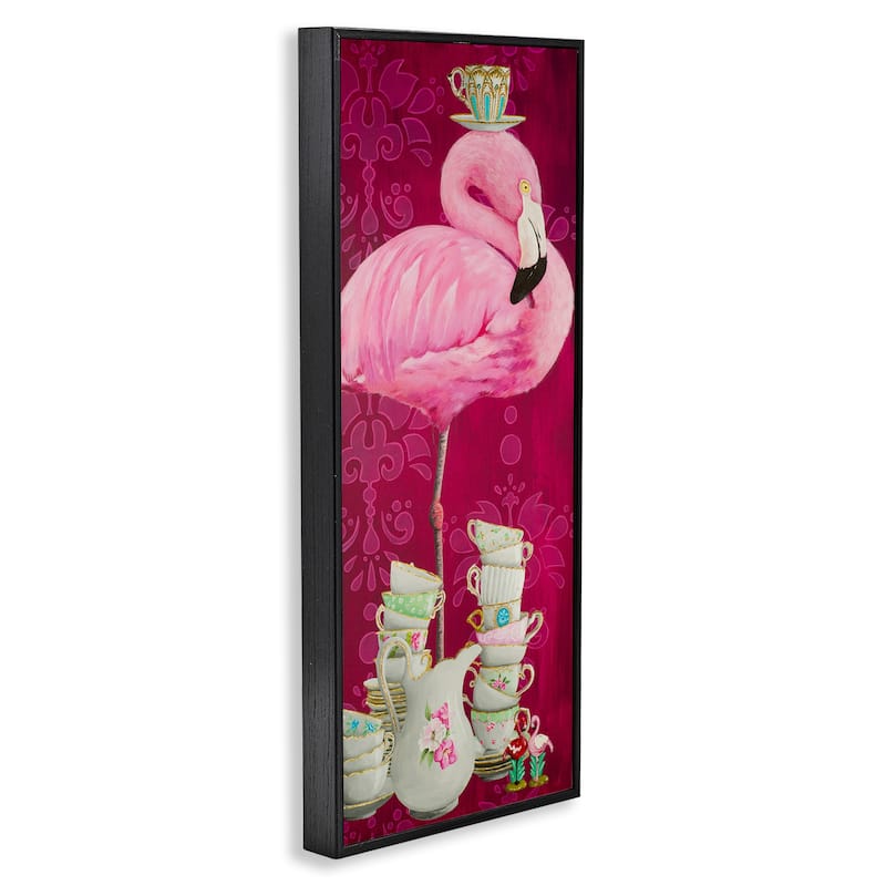 Stupell Flamingo with Antique Teacups Framed Giclee Art Design By Heather Gauthier