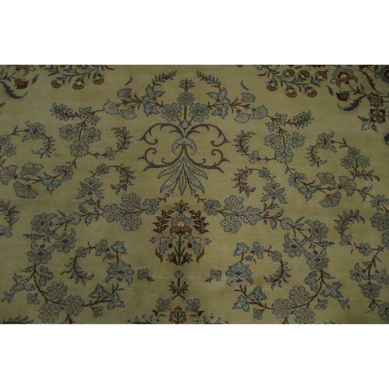 Hand Knotted Oriental 100% Wool Carpet Traditional Floral Beige & Ivories Kashan Area Rug - 10' 10'' X 8' 2''