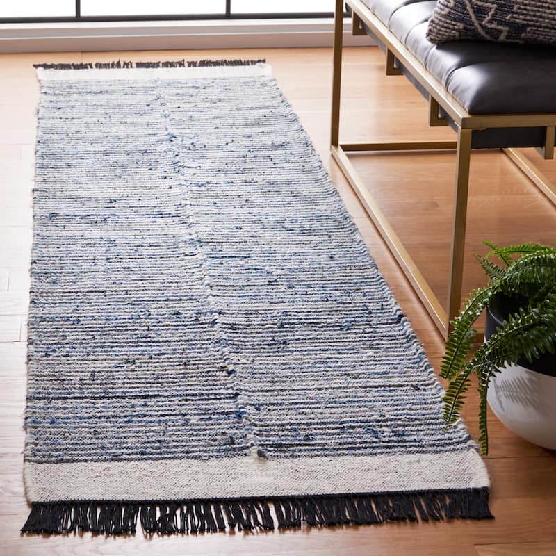 SAFAVIEH Handmade Kilim Rahel Stripe Wool & Jute Rug - 2'3" x 9' Runner - Blue/Ivory