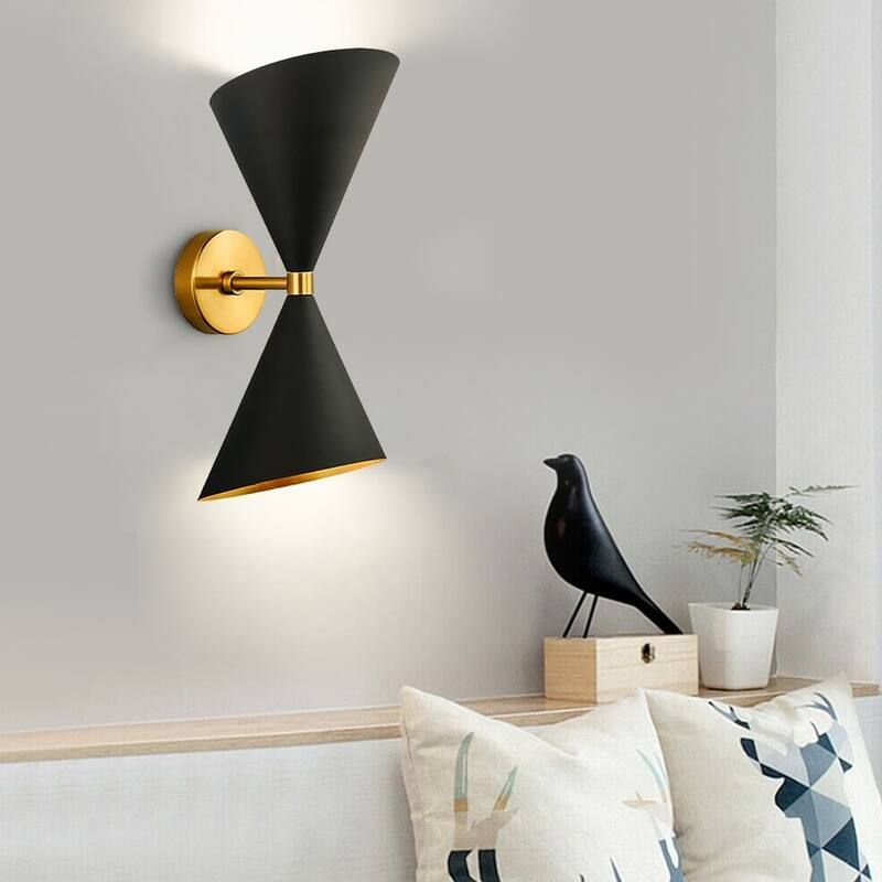 2-Light Modern Adjustable Head Cone Vanity Light Up&Down Dual Horn Hourglass Wall Sconce