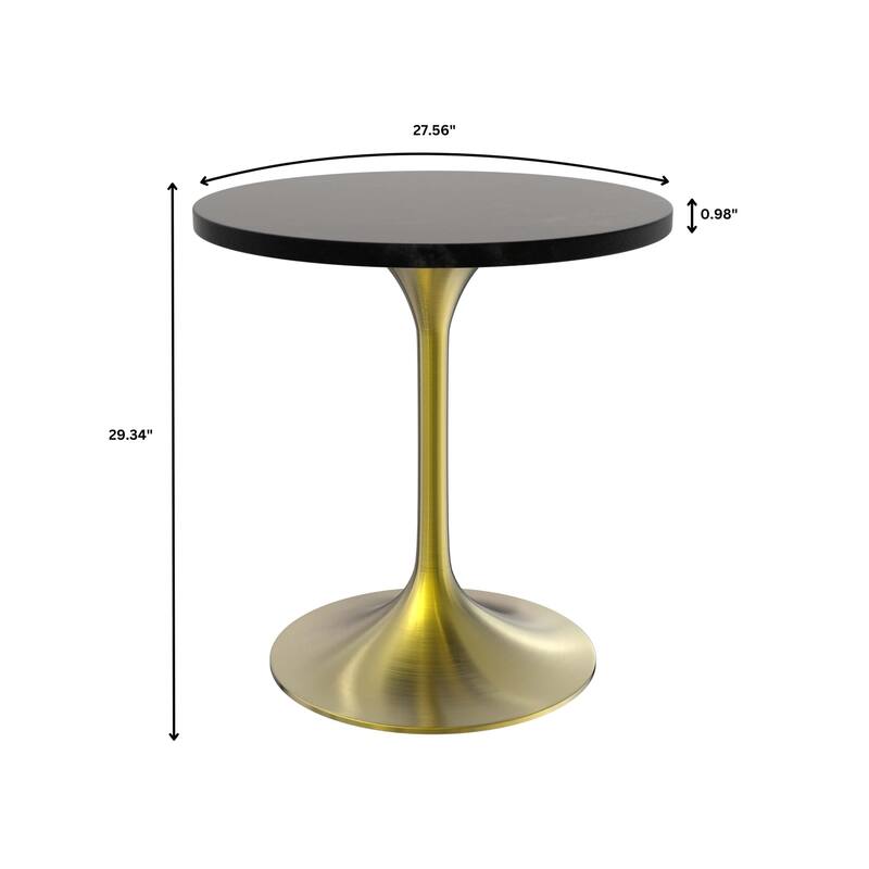 LeisureMod Verve 27" Round Dining Table with MDF Wood TableTop and Brushed Gold Base for Kitchen & Dining Room