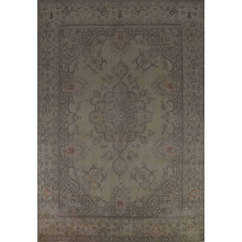 Tabriz Persian Vintage Rug Handmade Living Room Wool Carpet - 9'7" x 13'0"
