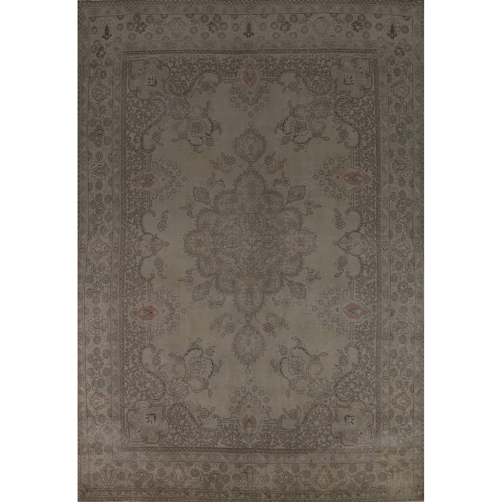 Tabriz Persian Vintage Rug Handmade Living Room Wool Carpet - 9'7" x 13'0"