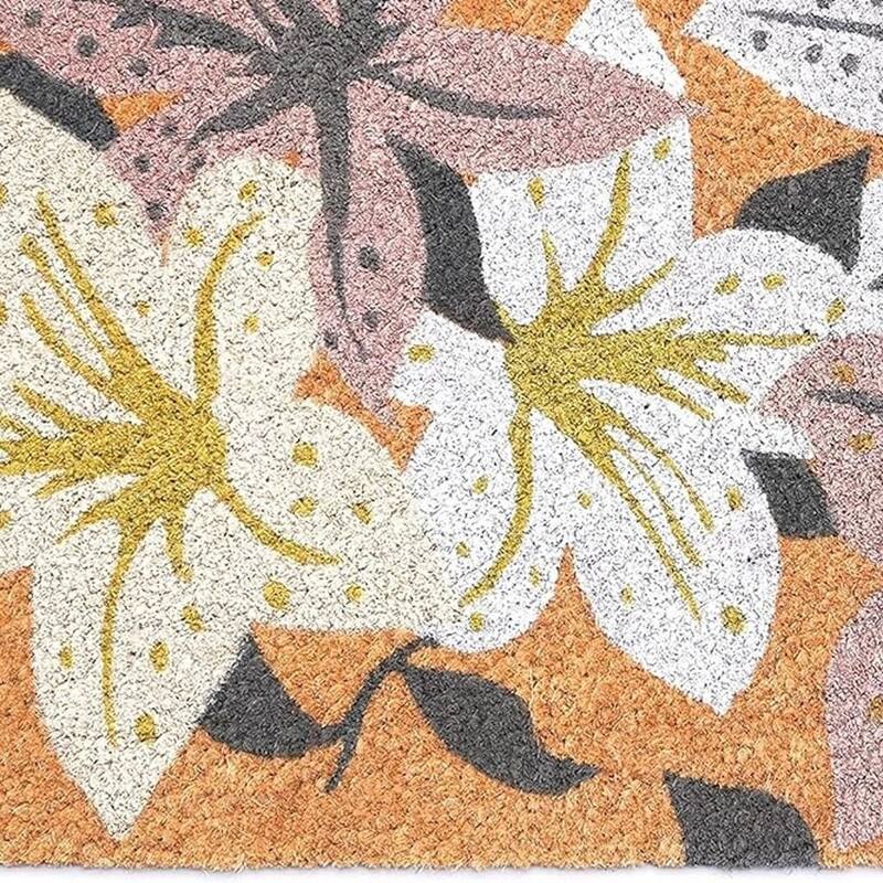 HomeRoots 17" X 29" Brown Purple And White Floral Outdoor Coir Door Mat - 17.00' X '29.00