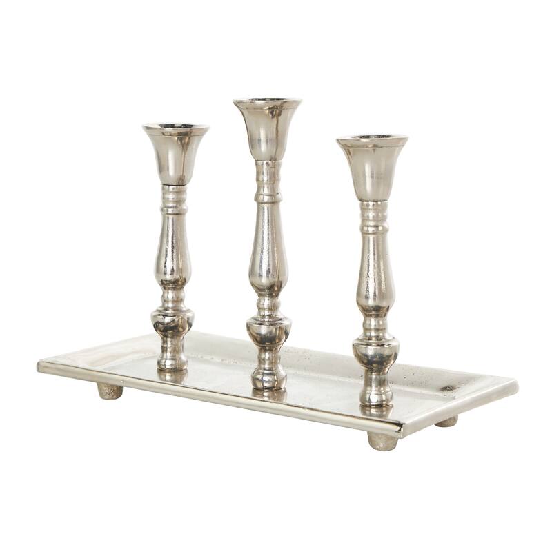 Silver Aluminum Candle Candelabra with Candle Plate