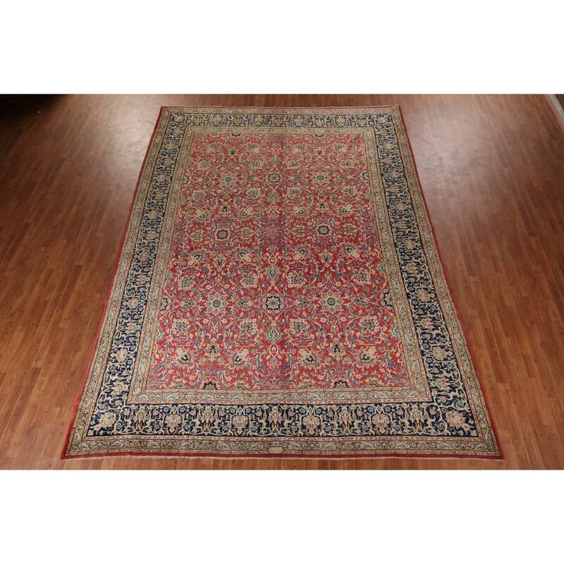 Vegetable Dye Kerman Large Vintage Persian Rug Handmade Wool Carpet - 9'9" x 13'9"