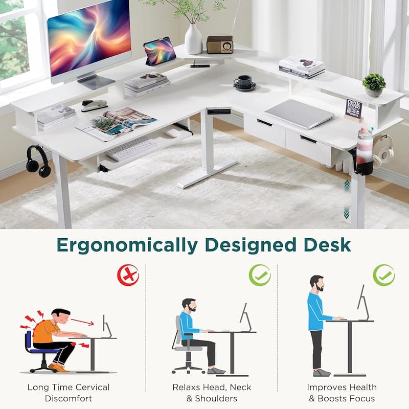 60'' L Shaped Electric Comnputer Desk, Height Adjustable Gaming Desk