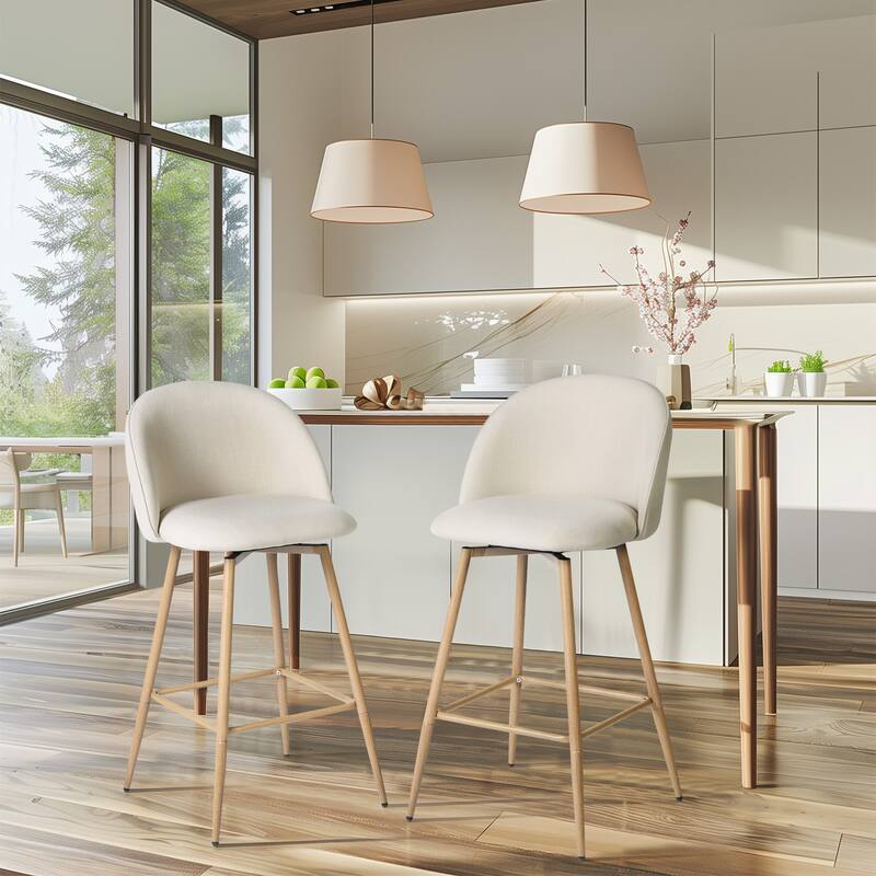 Homy Casa Set of 2 Upholstered Counter Stools with Curved Back and Metal Legs for Kitchen Islands,Breakfast Bars - N/A