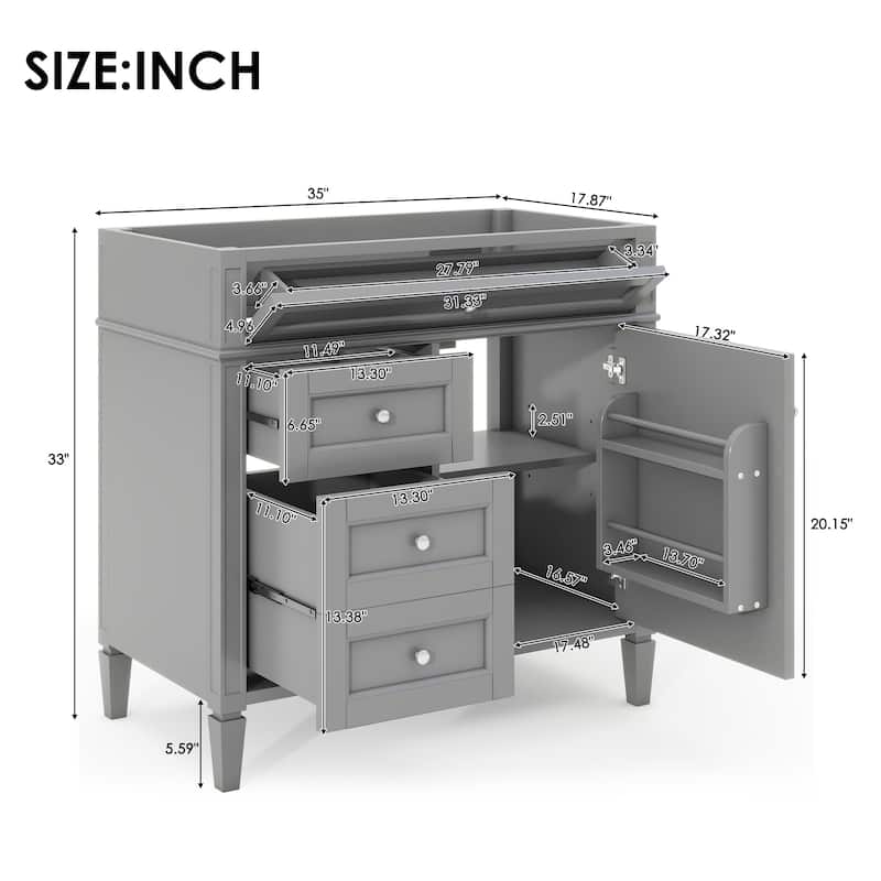 (Base Only)Modern Bathroom Storage Vanity Base with 2 Drawers and a Tip-out Drawer