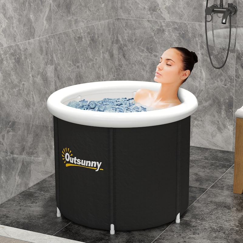Outsunny Ice Bath Tub, Portable Cold Plunge Tub Outdoor with Thermo Lid, Cover and Carry Bag - Black
