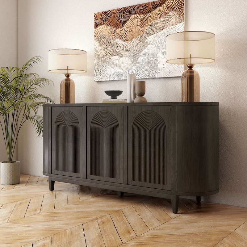Furniture of America Piez Modern Art Deco 4-Shelf 3-Door Wood Dining Server - Ash Grey