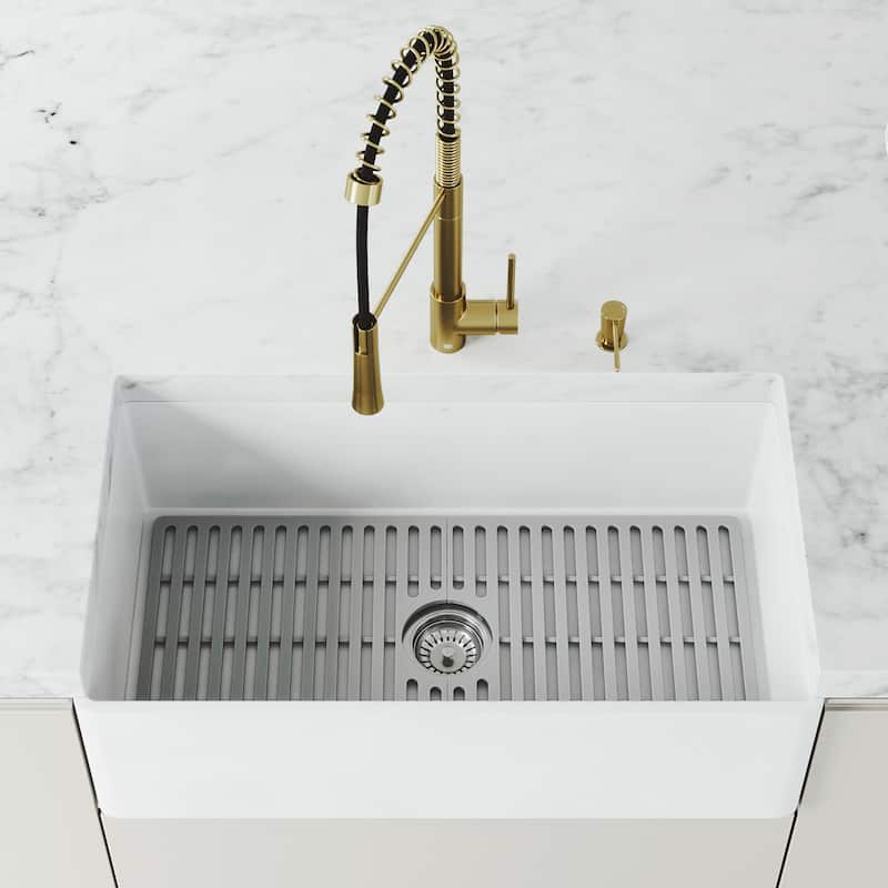 VIGO Matte Stone™ Single Bowl Flat Apron Farmhouse Kitchen Sink Set