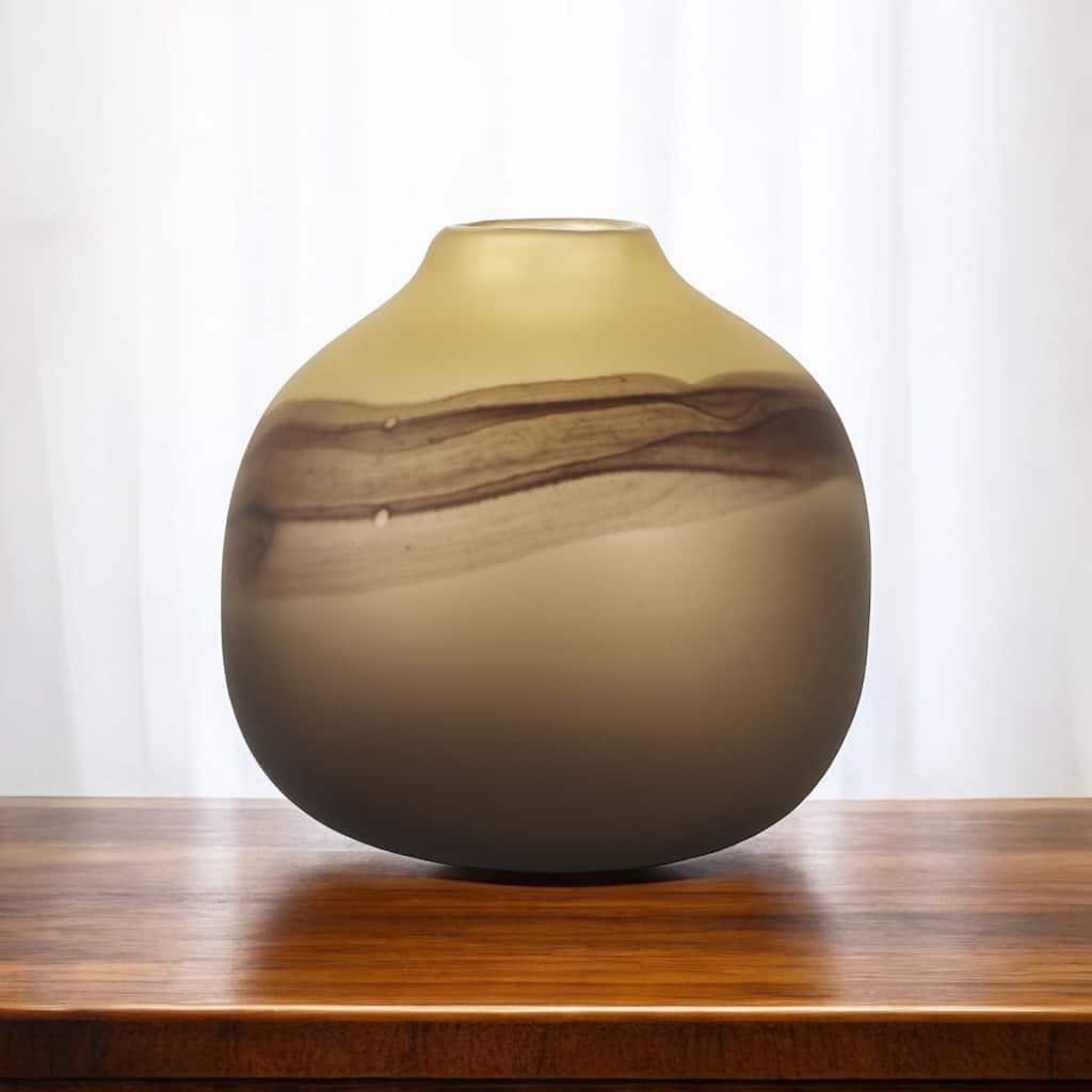 HomeRoots 8" Yellow Abstract Cylinder Crystal Glass Table Vase