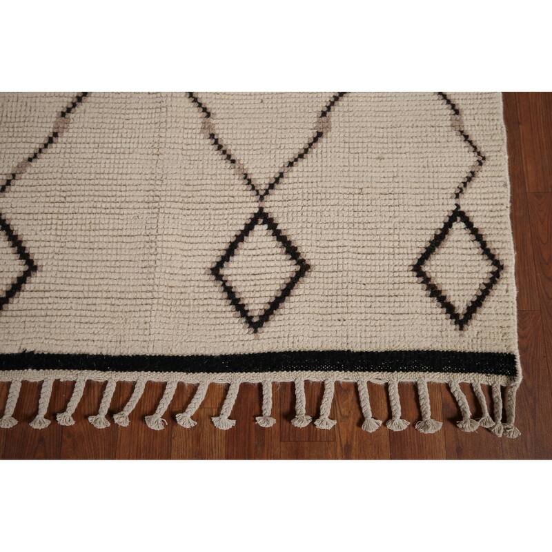 Trellis Moroccan Area Rug Handmade Oriental Beige Wool Carpet - 7'10"x 10'9"
